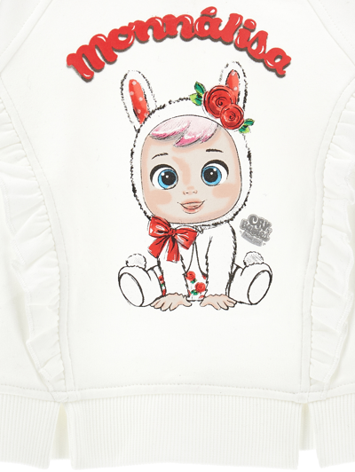 Monnalisa Cry Babies Sweatshirt With Ruffles In Cream