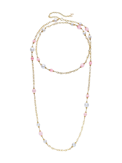 Shop Nana Jacqueline Isabella Pearl Necklace (pink) In Gold