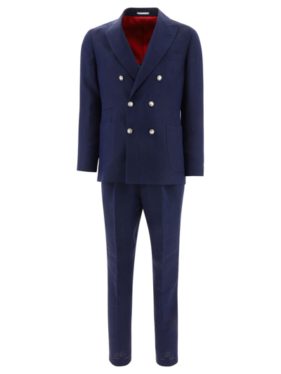 Shop Brunello Cucinelli Linen Suit In Blue