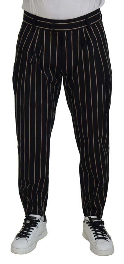 Shop Dolce & Gabbana Black Beige Striped Cotton Stretch Men's Pants