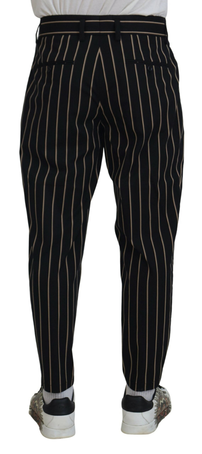 Shop Dolce & Gabbana Black Beige Striped Cotton Stretch Men's Pants
