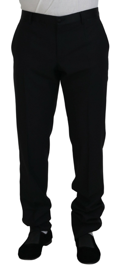 Shop Dolce & Gabbana Black Dress Wool Silk Trouser Men's Pants