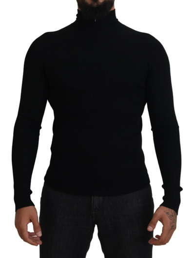 Shop Dolce & Gabbana Elegant Black Wool Half Zip Turtleneck Men's Sweater