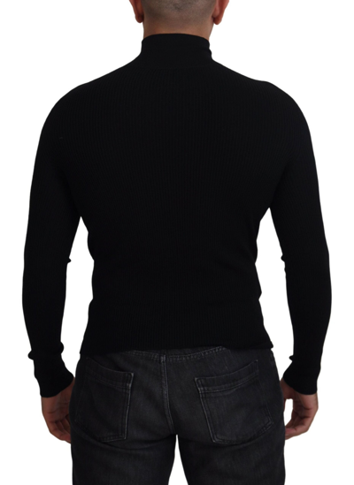 Shop Dolce & Gabbana Elegant Black Wool Half Zip Turtleneck Men's Sweater