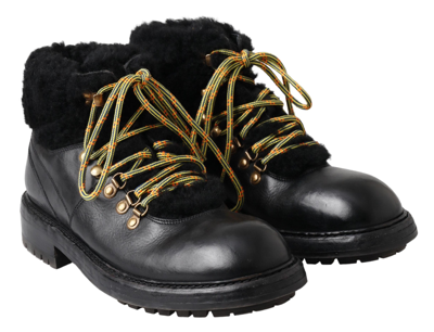Shop Dolce & Gabbana Black Leather Bernini Shearling Boots Men's Shoes
