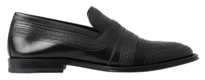 Shop Dolce & Gabbana Black Leather Slipper Loafers Stitched Men's Shoes