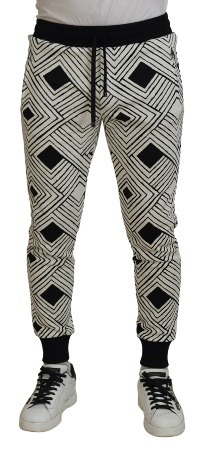 Shop Dolce & Gabbana Black White Cotton Trousers Sport Men's Pants