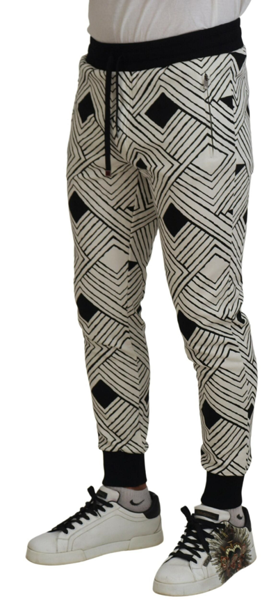 Shop Dolce & Gabbana Black White Cotton Trousers Sport Men's Pants