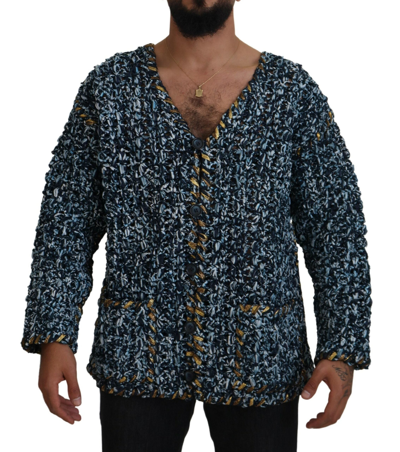 Shop Dolce & Gabbana Elegant Blue V-neck Cardigan Men's Sweater