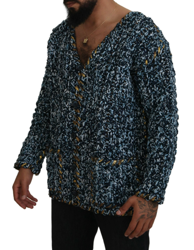 Shop Dolce & Gabbana Elegant Blue V-neck Cardigan Men's Sweater