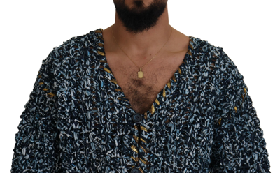 Dolce & Gabbana Blue Button Cardigan Fatto A Mano Sweater In Blue