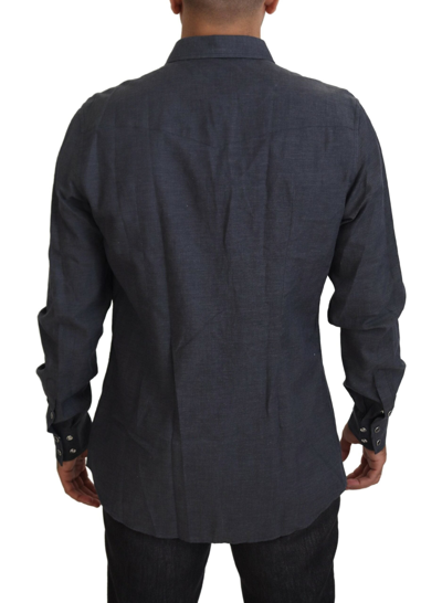 Shop Dolce & Gabbana Elegant Slim-fit Blue Denim Casual Men's Shirt