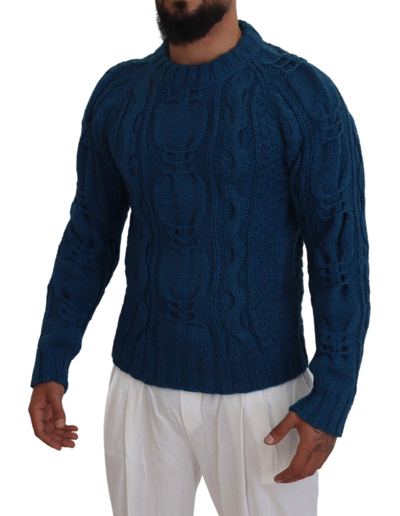 Shop Dolce & Gabbana Elegant Blue Crewneck Men's Sweater