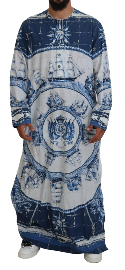 Shop Dolce & Gabbana Blue Majolica Cotton Cape Men's Thobe In Multicolor