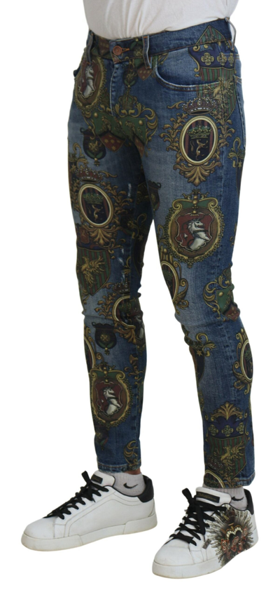 Shop Dolce & Gabbana Elegant Slim-fit Printed Denim Men's Jeans In Blue