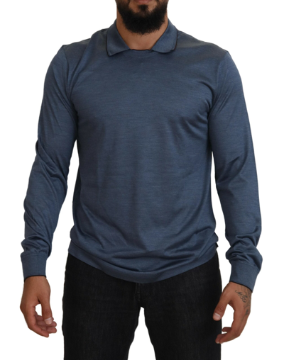 Shop Dolce & Gabbana Elegant Silk Blue Pullover Men's Sweater