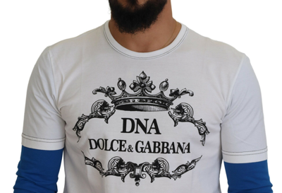 Shop Dolce & Gabbana Elegant Blue And White Crewneck Cotton Men's Sweater