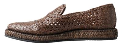 Shop Dolce & Gabbana Brown Woven Leather Loafers Men's Casual