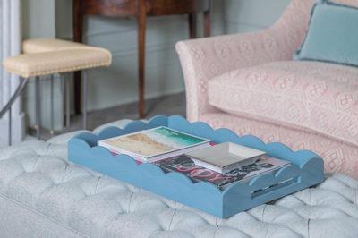 Addison Ross Ltd Chambray Blue Large Lacquered Scallop Ottoman Tray – Limited Edition