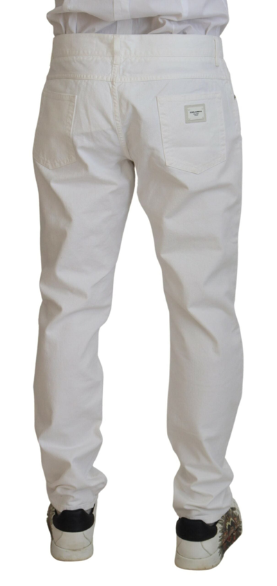 Shop Dolce & Gabbana Elegant White Cotton Denim Men's Jeans