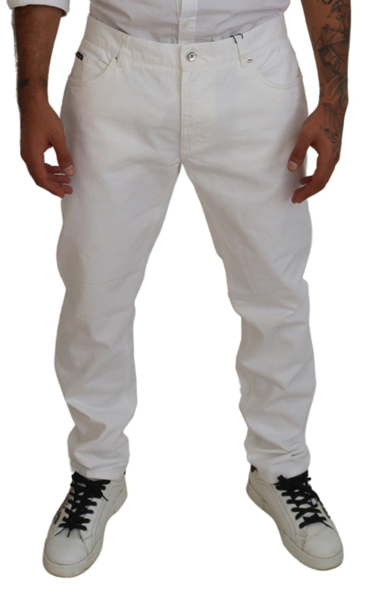 Shop Dolce & Gabbana Elegant White Cotton Denim Men's Jeans
