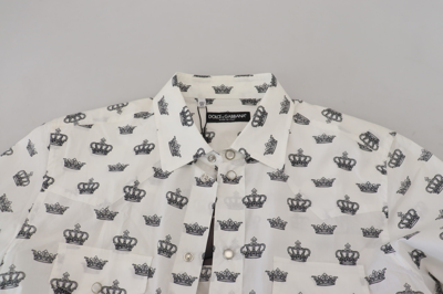 Shop Dolce & Gabbana Slim Fit Crown Print Dress Men's Shirt In White