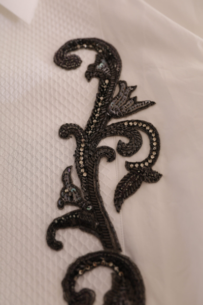 Dolce & Gabbana White Tuxedo Slim Fit Baroque Shirt In White