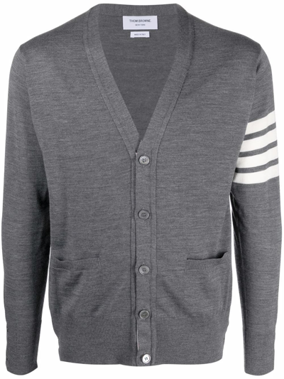 Shop Thom Browne Striped Cardigan In Grey