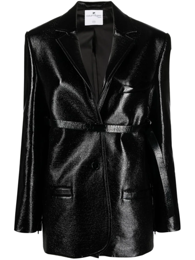Shop Courrèges Jacket With Painted Finish And Strap Detail In Black