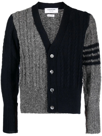 Shop Thom Browne Cardigan With 4 Stripe Detail In Grey