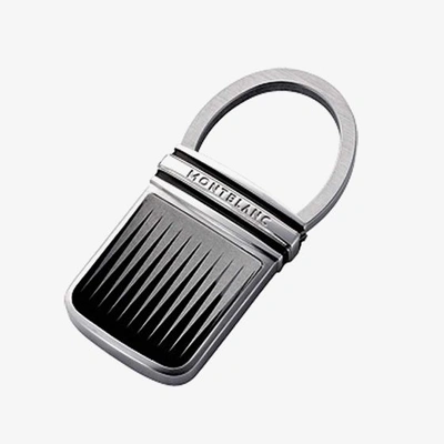 Shop Montblanc Silver & Black Stainless Steel Key Chain In Silver/black