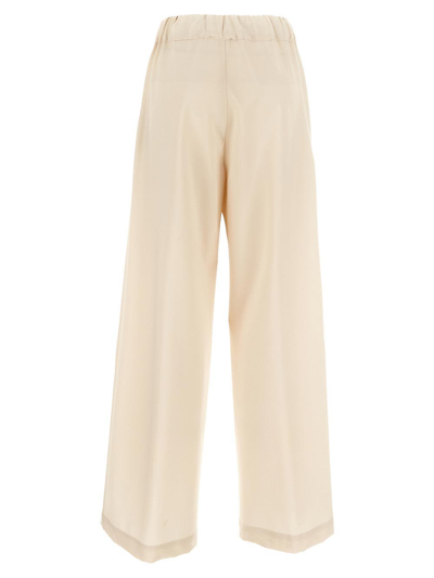 Shop Semicouture Wool Wide Trousers In Ivory