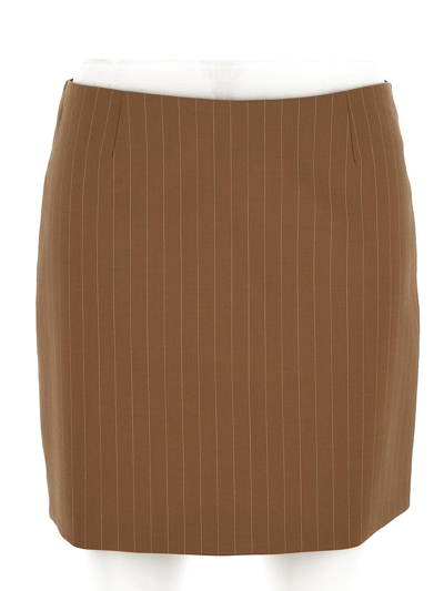 Shop Semicouture Pinstripe Mini Skirt In Beige