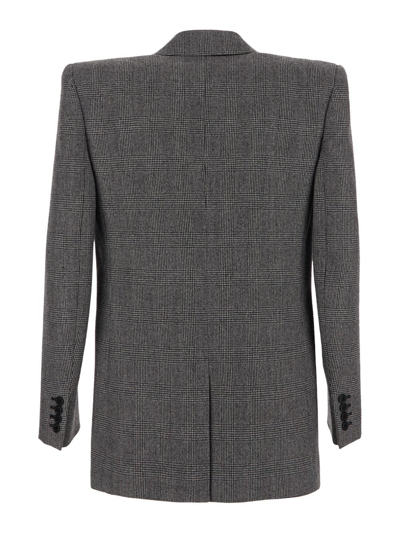 Shop Saint Laurent Jacket In Prince Wales Flannel In Grey