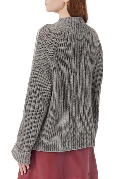 Shop Atm Anthony Thomas Melillo Piped Wool Blend Funnel Neck Sweater In Heather Gr