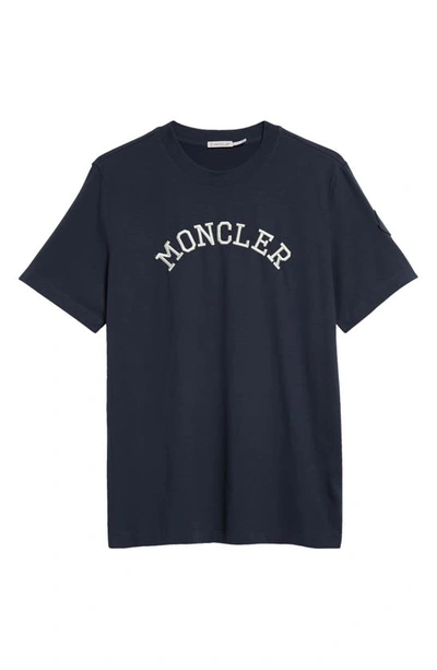 Shop Moncler Embroidered Logo T-shirt In Dark Navy Blue