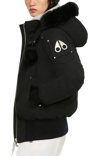 Shop Moose Knuckles Debbie Bomber Jacket With Genuine Shearling Trim In Black W Black S