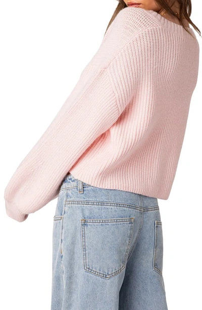 Edikted Sabrina Balloon Sleeve Crop Cardigan In Light-pink