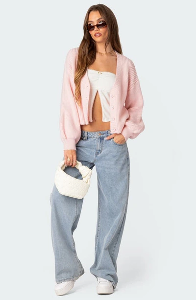 Edikted Sabrina Balloon Sleeve Crop Cardigan In Light-pink