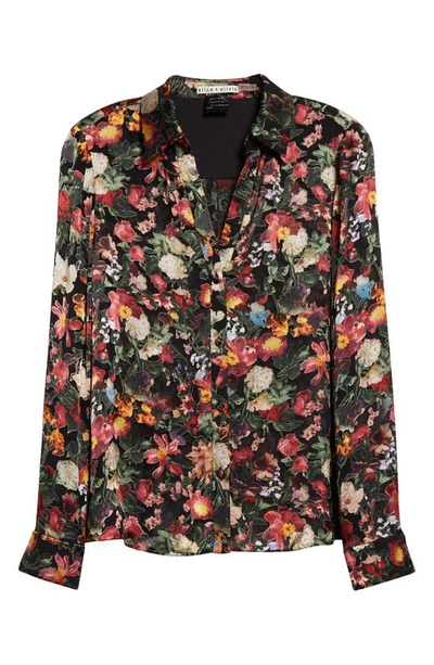 Shop Alice And Olivia Eloise Floral Print Shirt In After Midnight