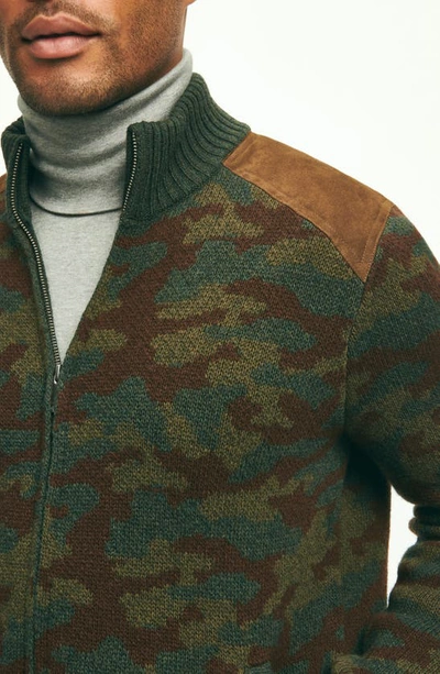 Shop Brooks Brothers Camo Wool Full Zip Sweater In Camouflage