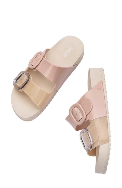 Melissa Cozy Buckle Slide Sandal In Beige/ Pink