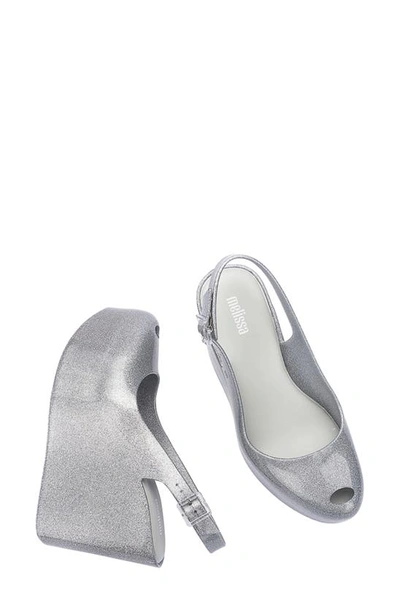 Melissa Groovy Slingback Platform Wedge Pump In Clear Glit