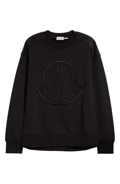 Shop Moncler Embroidered Logo Crewneck Sweatshirt In Black
