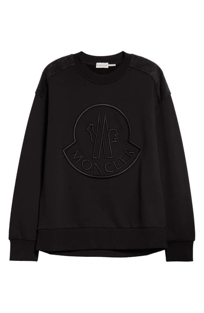 Moncler Embroidered Logo Crewneck Sweatshirt In Black