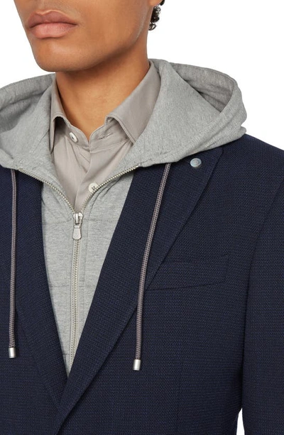 Shop Jack Victor Wolfe Wool Blazer With Removable Zip Hoodie Bib In Navy