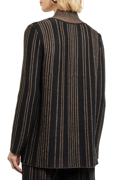 Shop Misook Stripe Turtleneck Tunic Sweater In Goldenwood/ Black