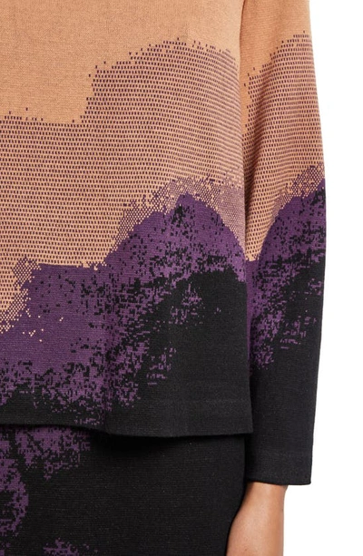 Shop Misook Landscape Pattern Mock Neck Sweater In Ultraviolet/ Goldenwood/ Black