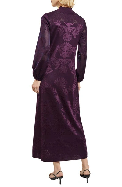 Shop Misook Long Sleeve Burnout Dress In Ultraviolet