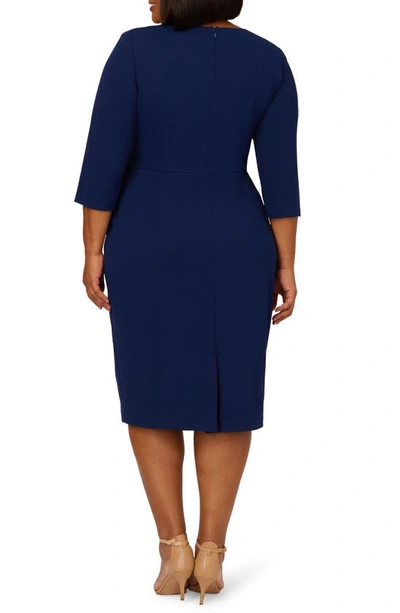 Adrianna Papell Tie Waist Crepe Sheath Dress In Navy Sateen